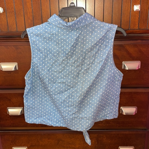 Denim Polka Dot Collared Blouse - Picture 2 of 3